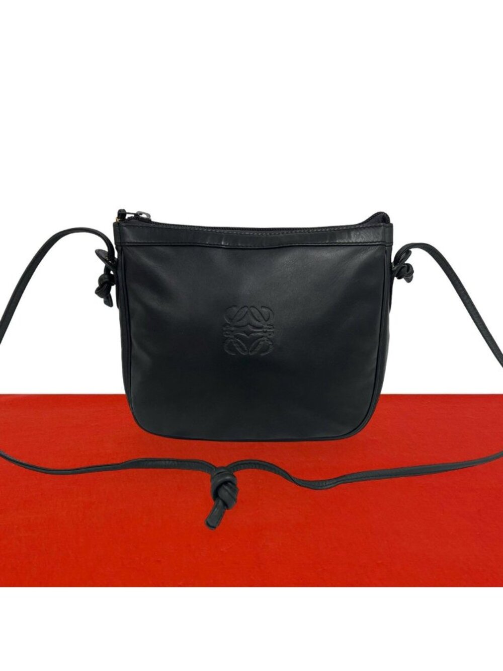 Loewe Vintage Anagram Logo Stamp Leather Shoulder Bag Pochette Crossbody Black